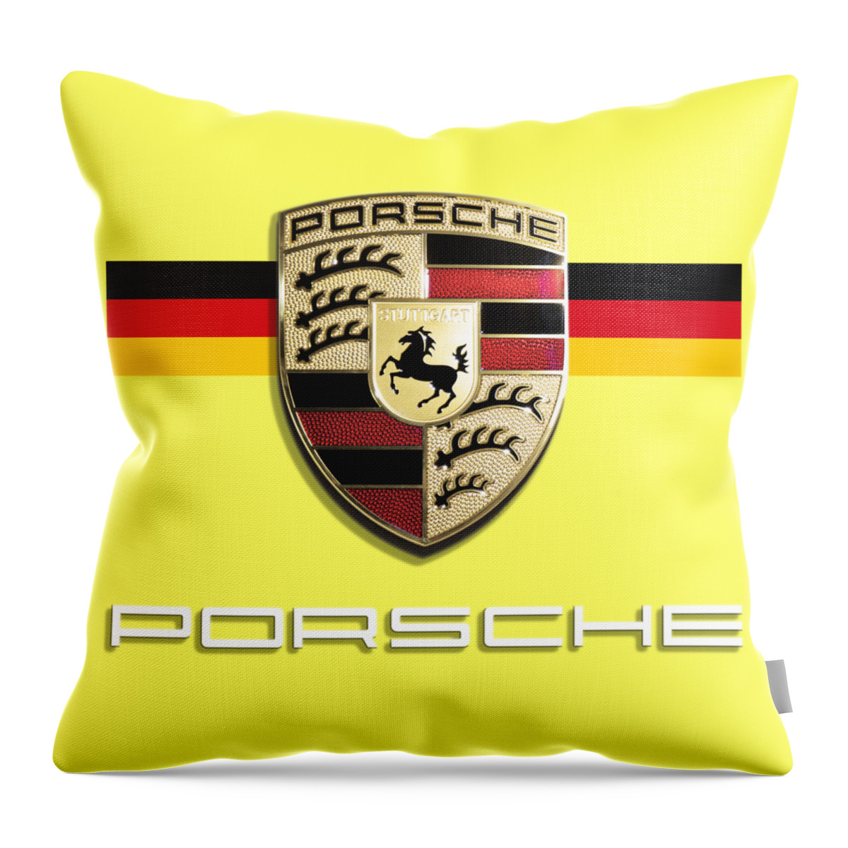 Porsche Logo Throw Pillow featuring the photograph High Res Quality Porsche Logo - Hood Emblem Made in Germany by Stefano Senise