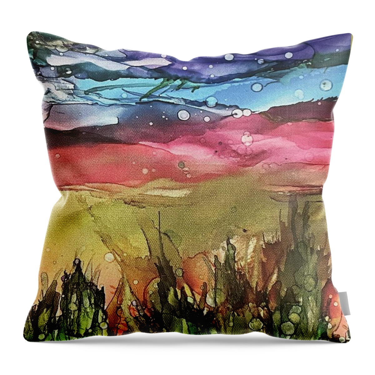 Landscape Throw Pillow featuring the painting High Skies by Nancy Koehler