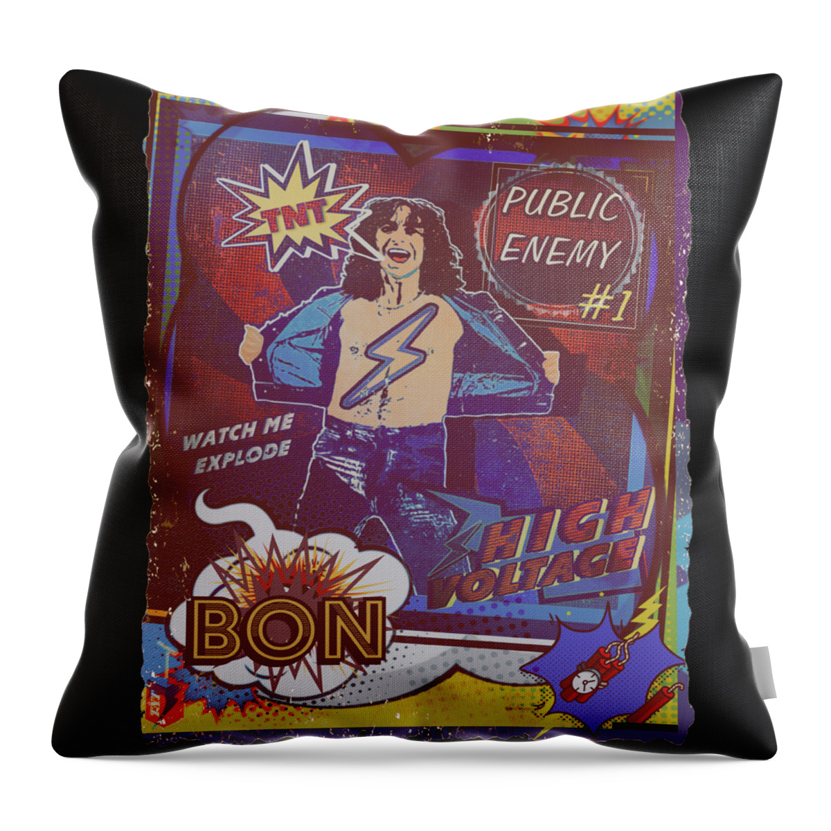 Acdc Throw Pillow featuring the digital art High Voltage Comic Book Cover by Christina Rick