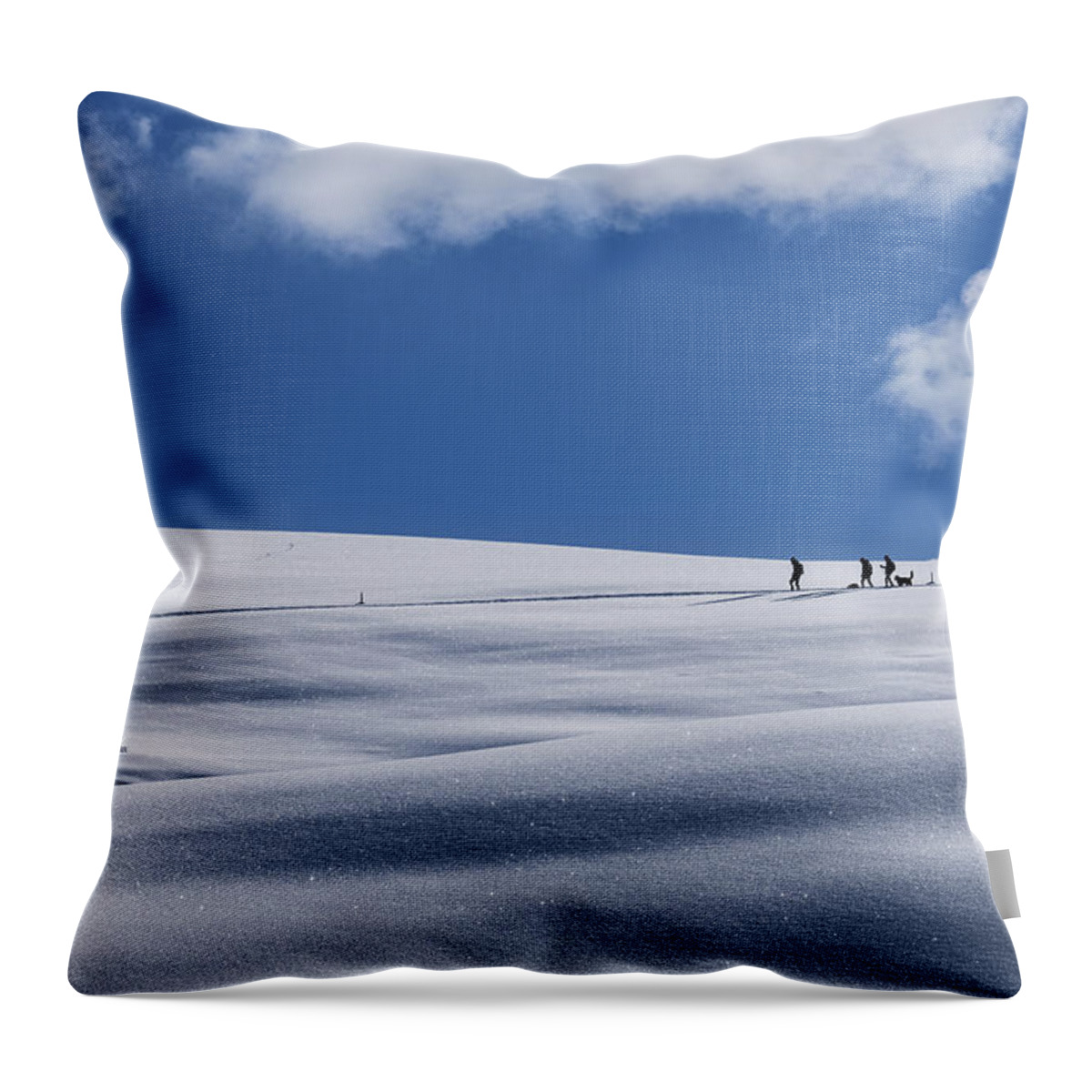 Italy Throw Pillow featuring the photograph Hikers On Snow by Alberto Zanoni