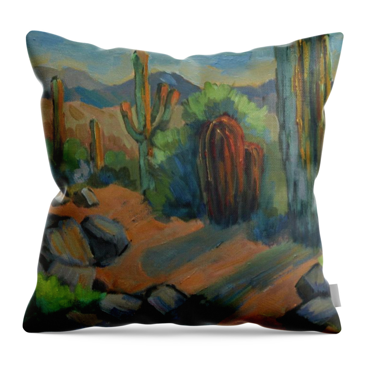 Cactus Throw Pillow featuring the painting Afternoon Light Saguaro by Diane McClary