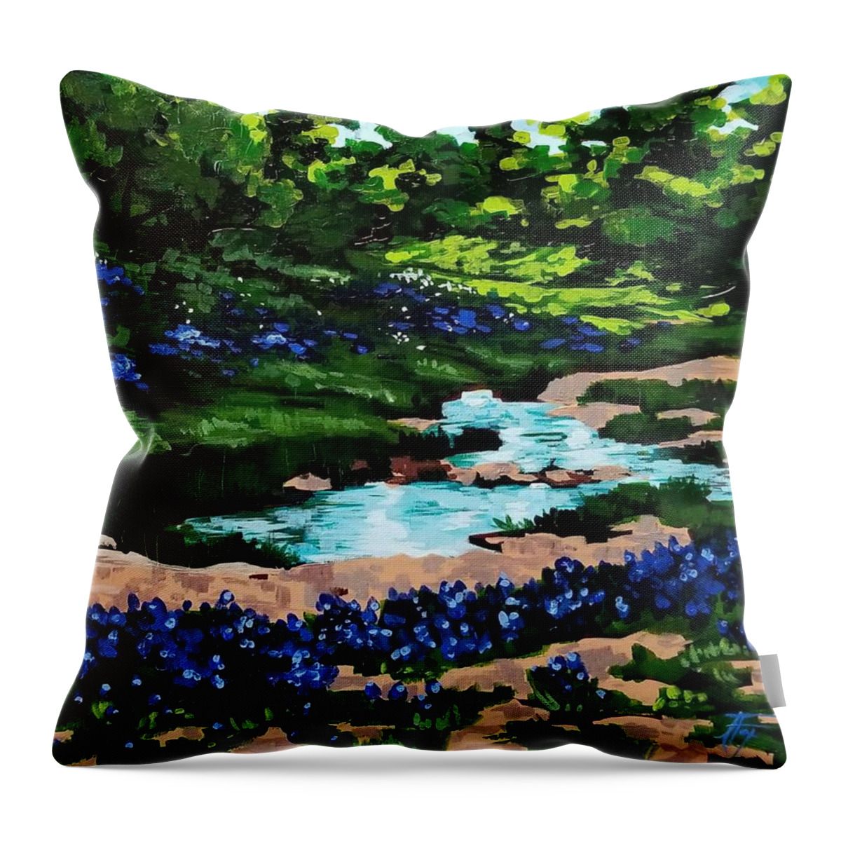 Bluebonnet Throw Pillow featuring the painting Hill Country by Allison Fox