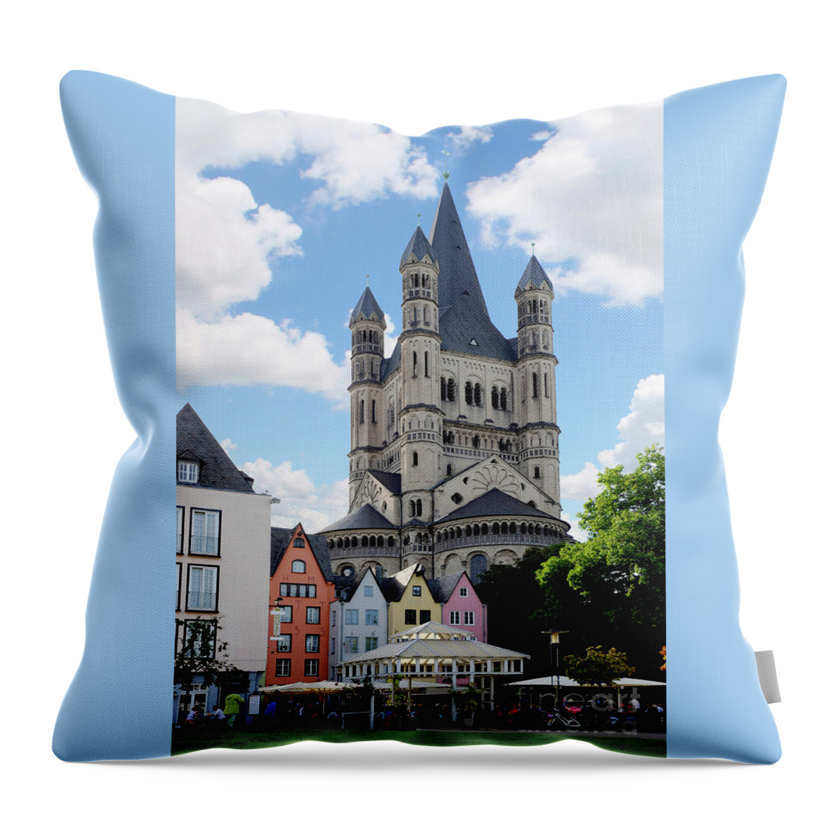 Cologne Throw Pillow featuring the photograph Historic colored houses of old town Cologne and Saint Martin's Church. by Gunther Allen