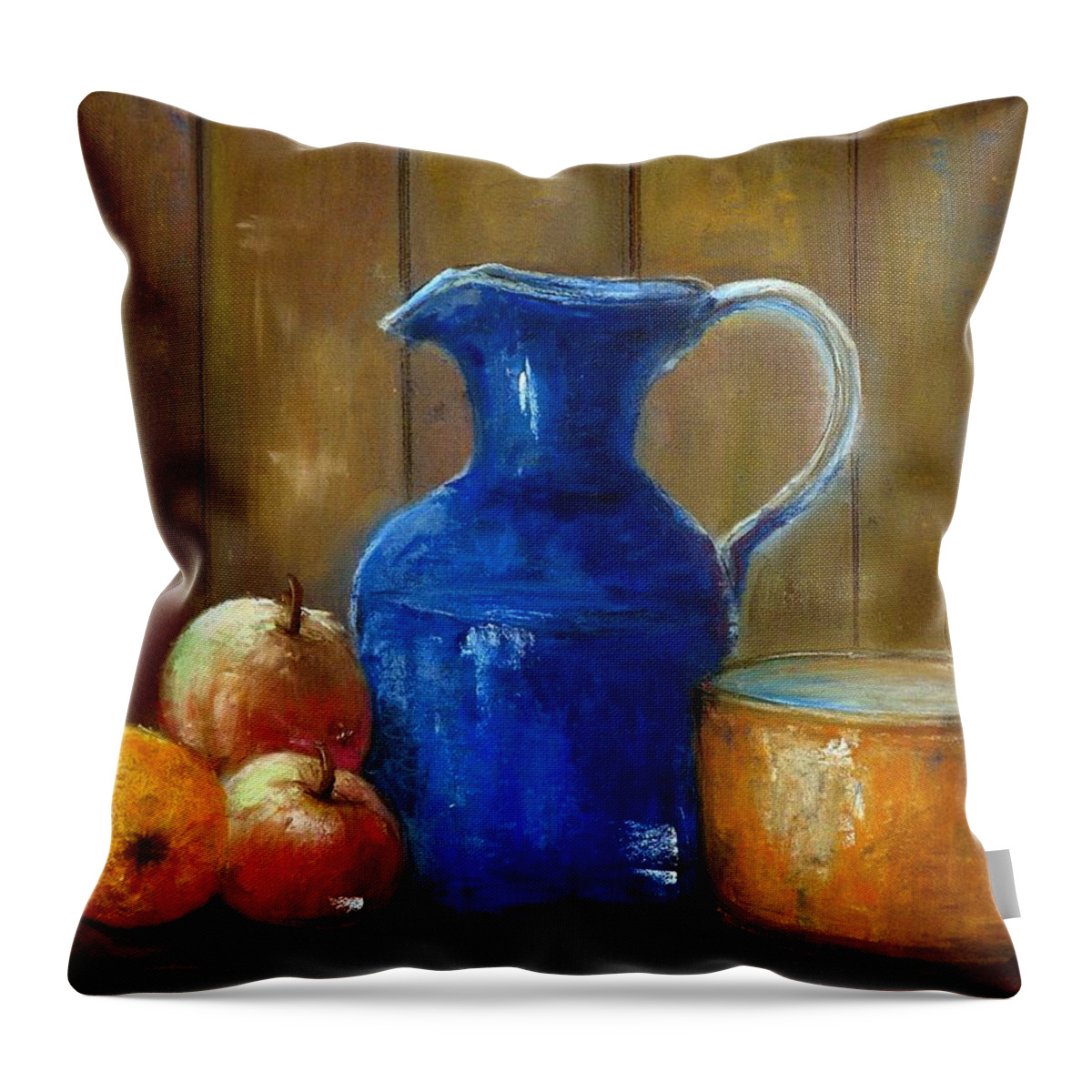Historical Throw Pillow featuring the painting Historical Jamestown Virginia Blue Colbalt Pitcher by Bernadette Krupa