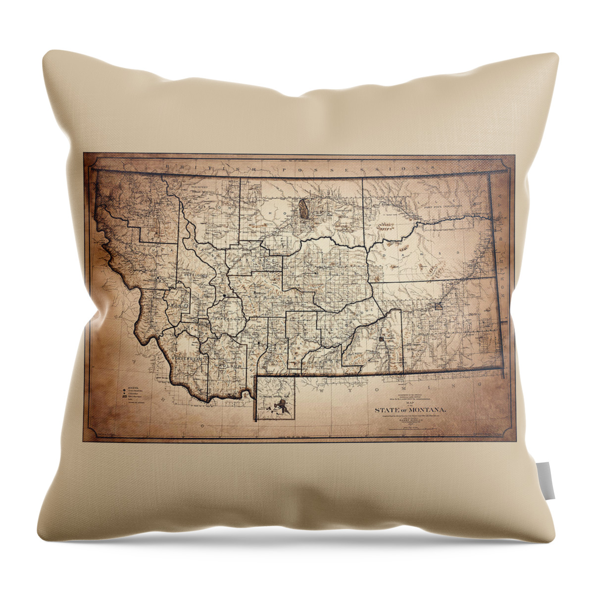 Montana Throw Pillow featuring the photograph Historical Map State of Montana 1897 Nostalgic Sepia by Carol Japp