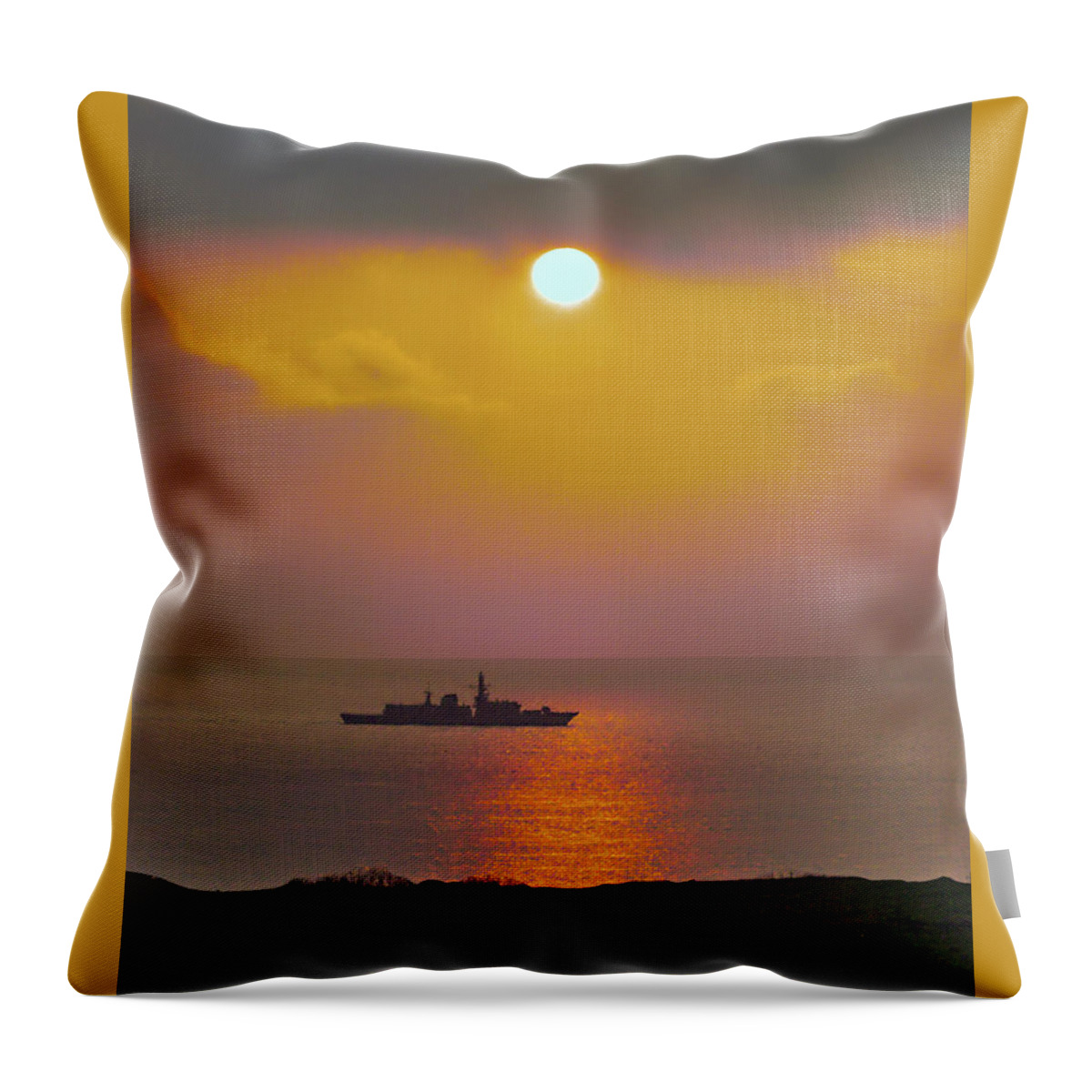 Warship Throw Pillow featuring the photograph HMS Northumberland at Dawn by Alan Ackroyd