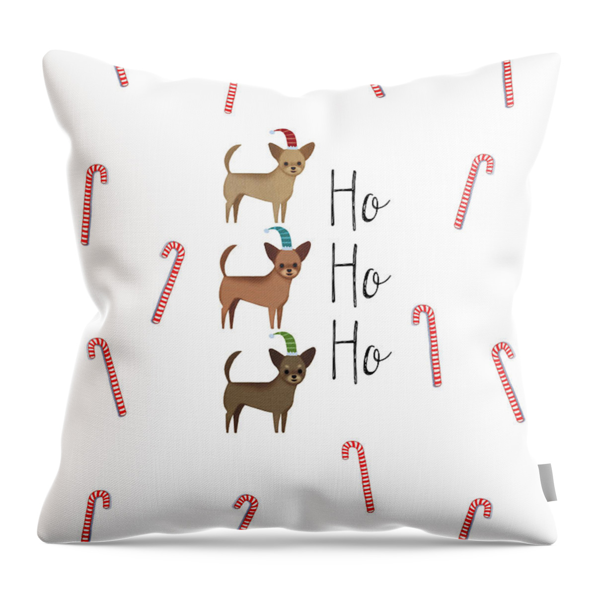 Christmas Dogs Throw Pillow featuring the painting Ho Ho Ho Chihuahuas by Tracy Herrmann