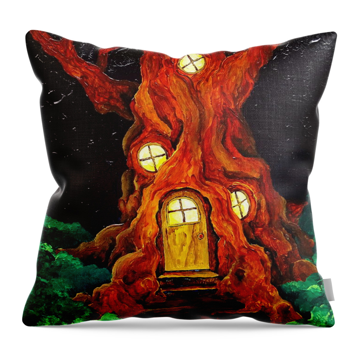 Magic Throw Pillow featuring the painting Hobbit Home by Teresamarie Yawn