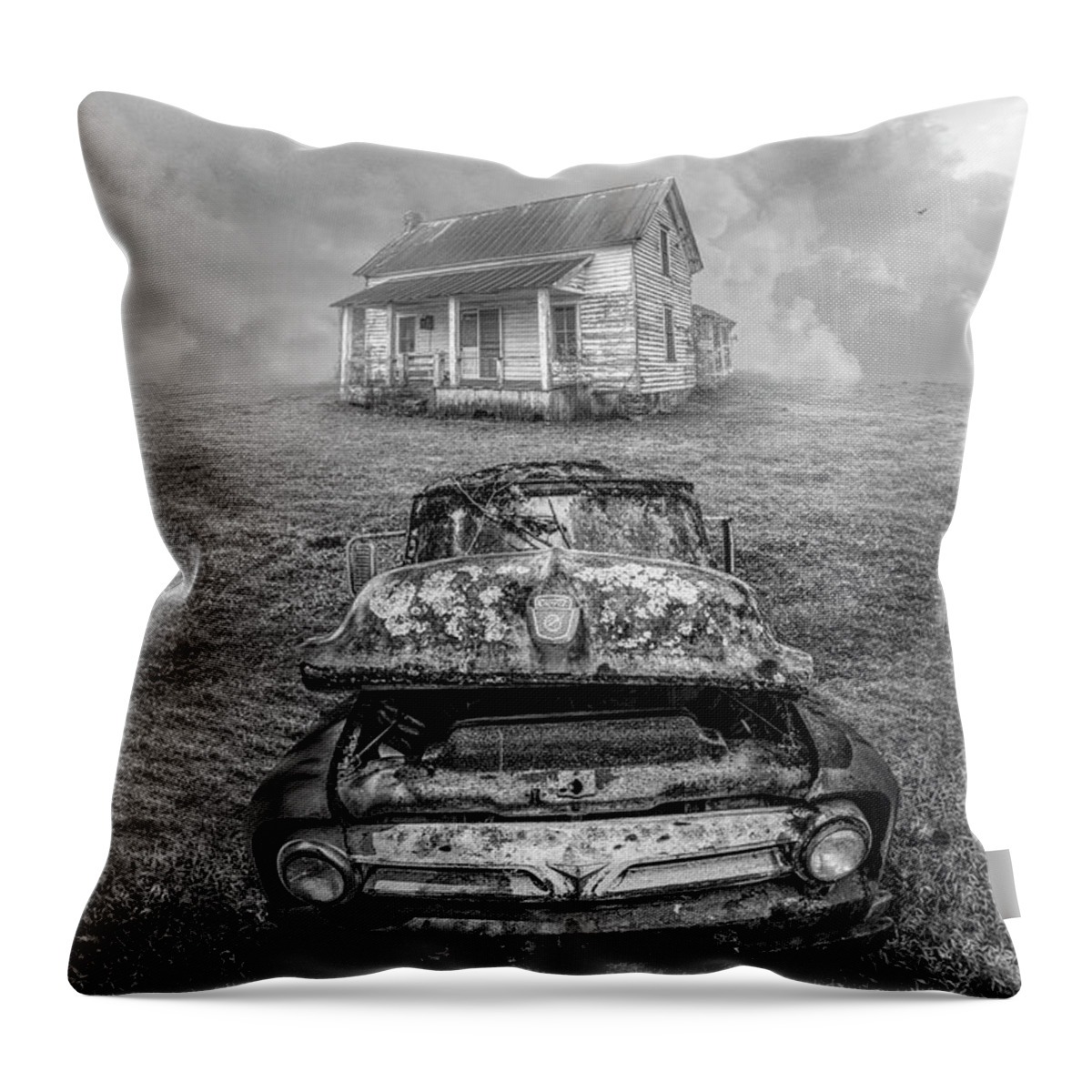 Truck Throw Pillow featuring the photograph Holding On Black and White by Debra and Dave Vanderlaan