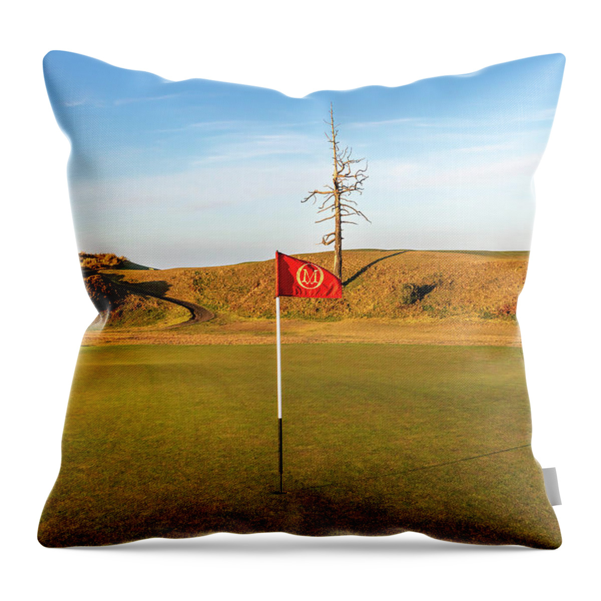 Bandon Dunes Throw Pillow featuring the photograph Hole 2 on Old Macdonald with the Ghost tree by Mike Centioli