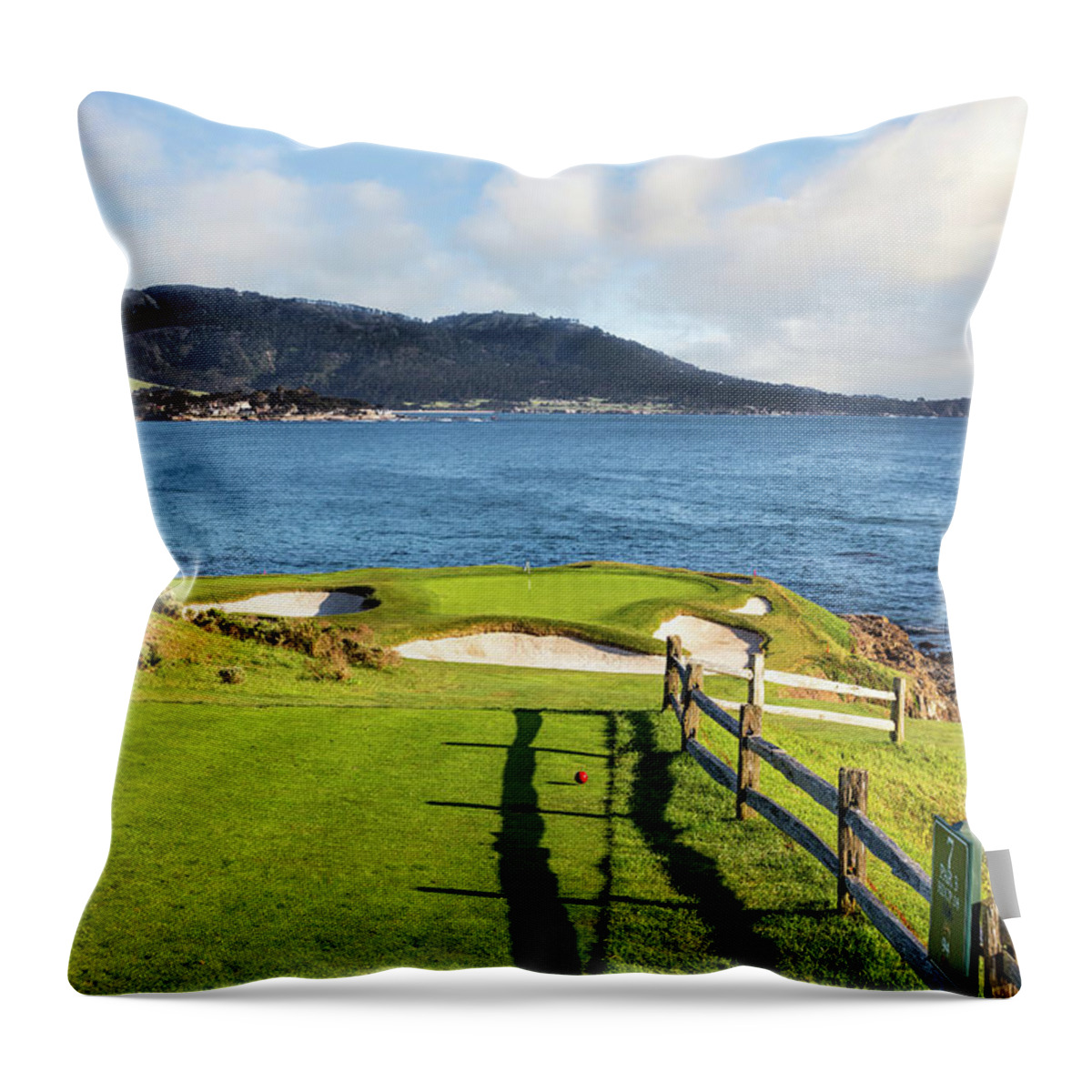 Pebble Beach Golf Course Throw Pillow featuring the photograph Hole 7 at Pebble Beach Golf Resort by Mike Centioli