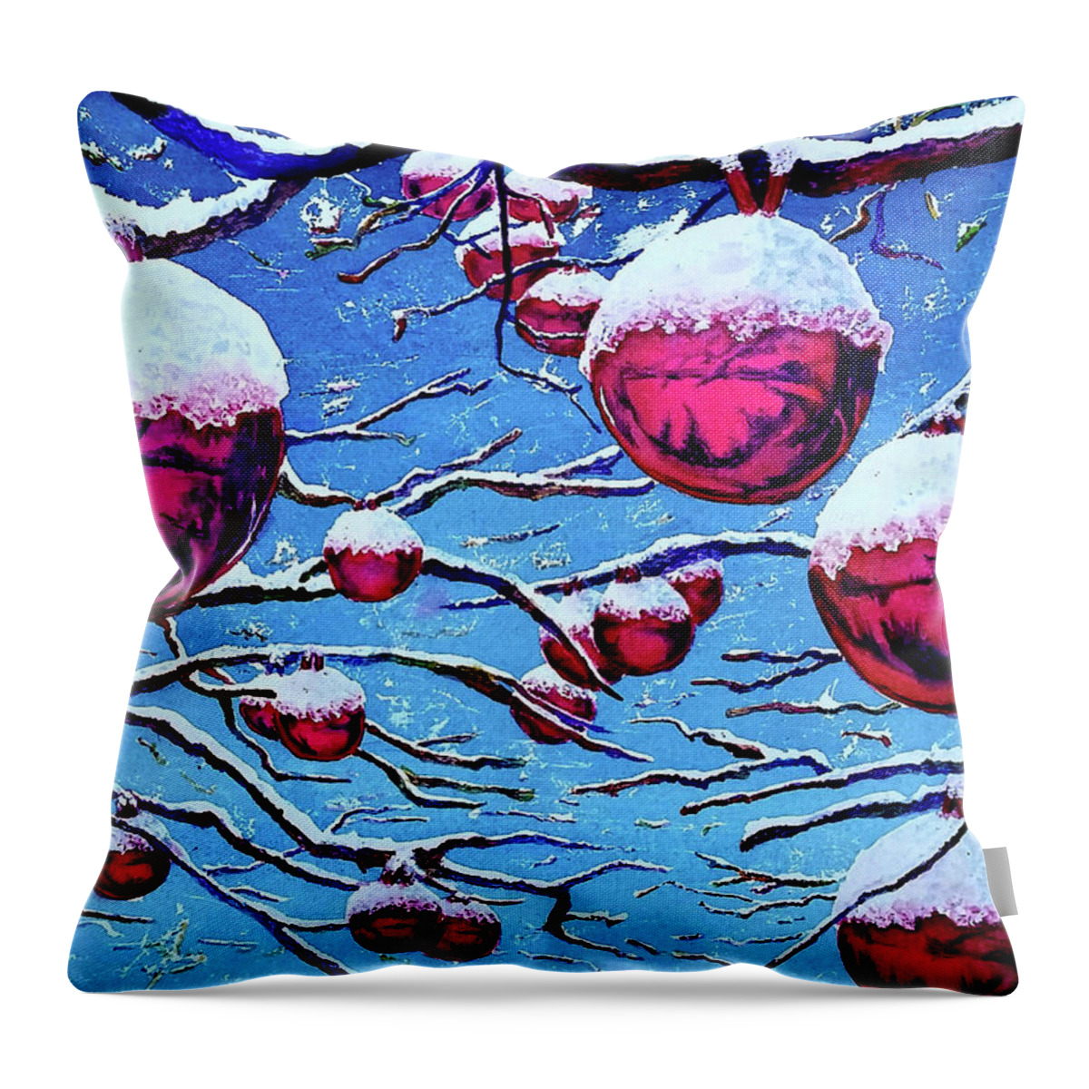 Snow Throw Pillow featuring the painting Holiday Card - 2018 by Wendy Keeney-Kennicutt