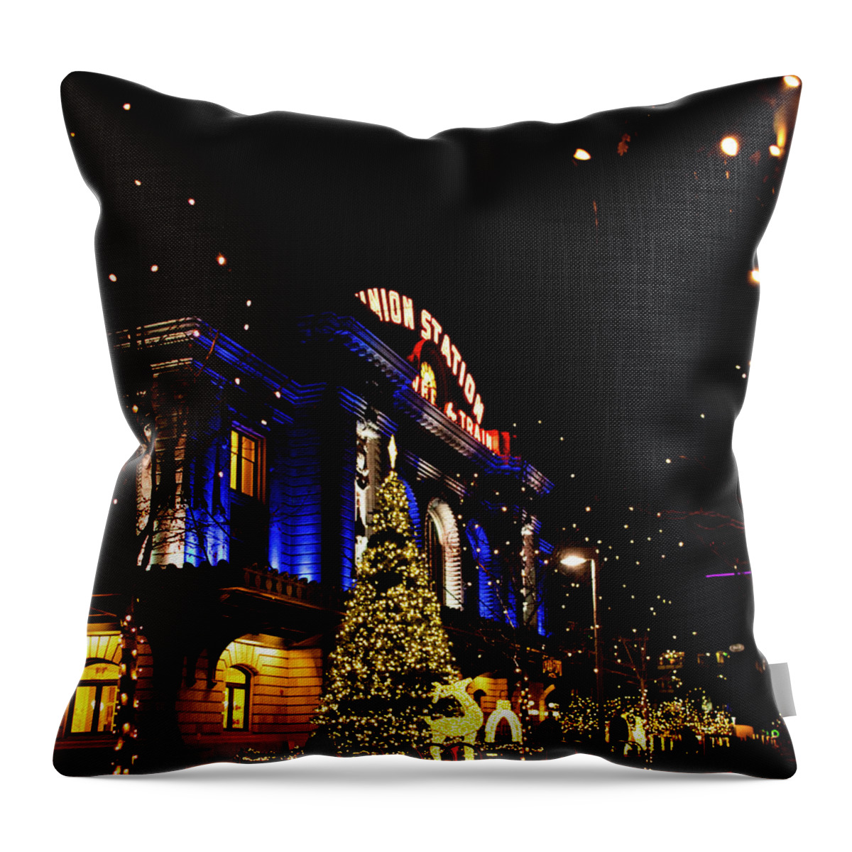 Denver Union Station Throw Pillow featuring the photograph Holidays at Union Station by Kevin Schwalbe