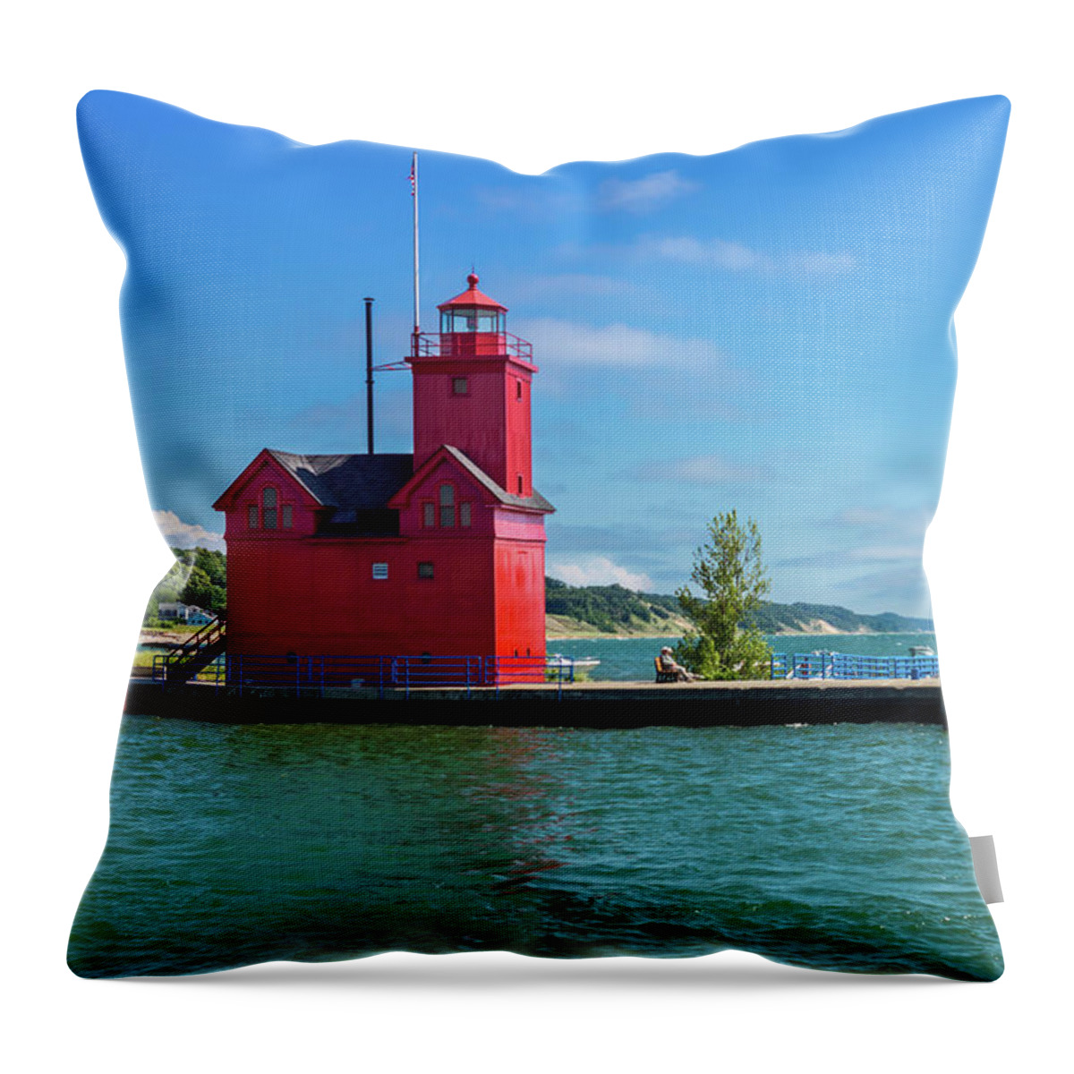 Lighthouse Throw Pillow featuring the photograph Holland Harbor Lighthouse by Jennifer White