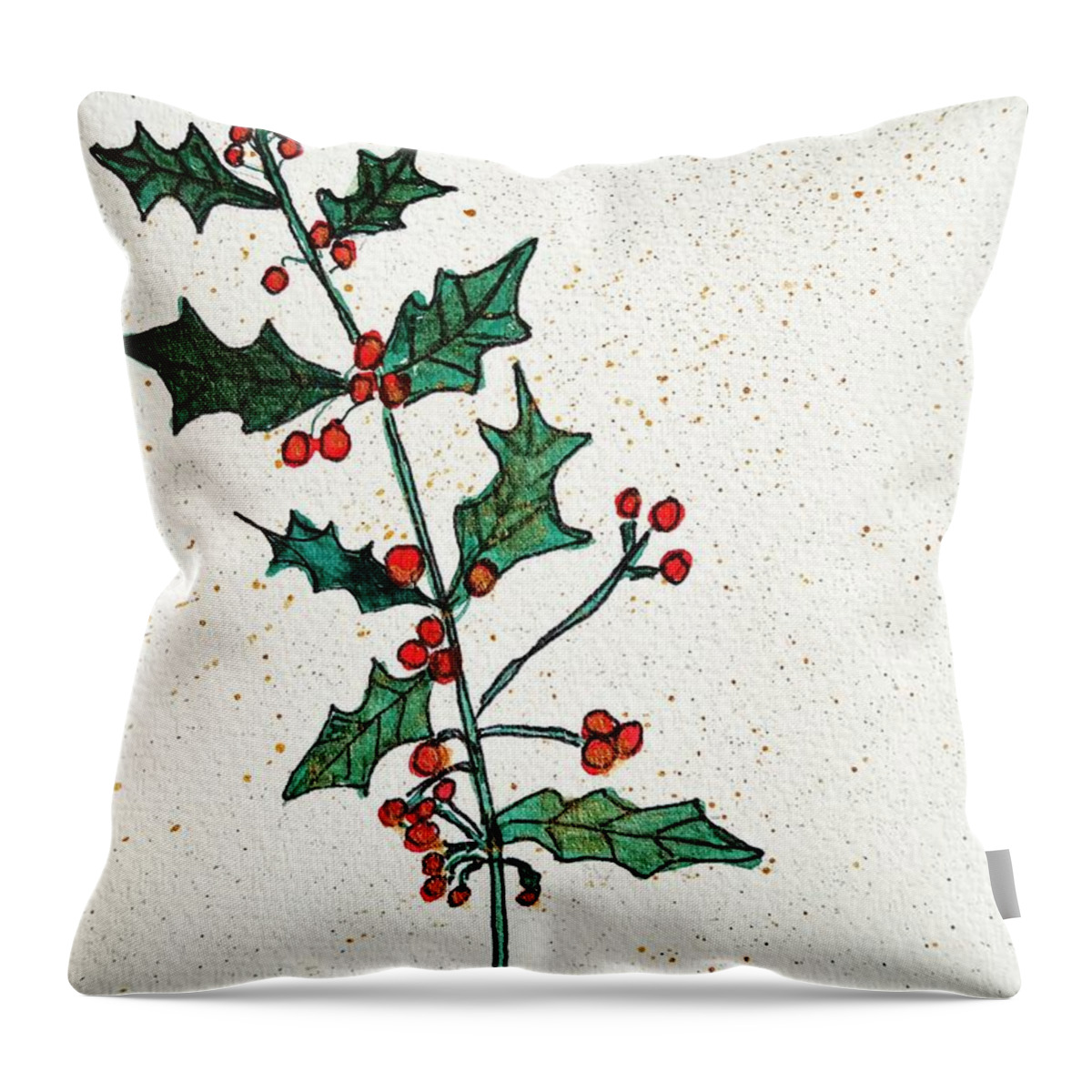 Holly Throw Pillow featuring the painting Holly Berry Branch by Shady Lane Studios-Karen Howard