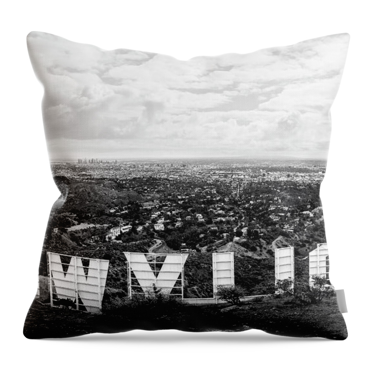 Hollywood Throw Pillow featuring the photograph Hollywood Sign overlooking Los Angeles by Patrick Van Os