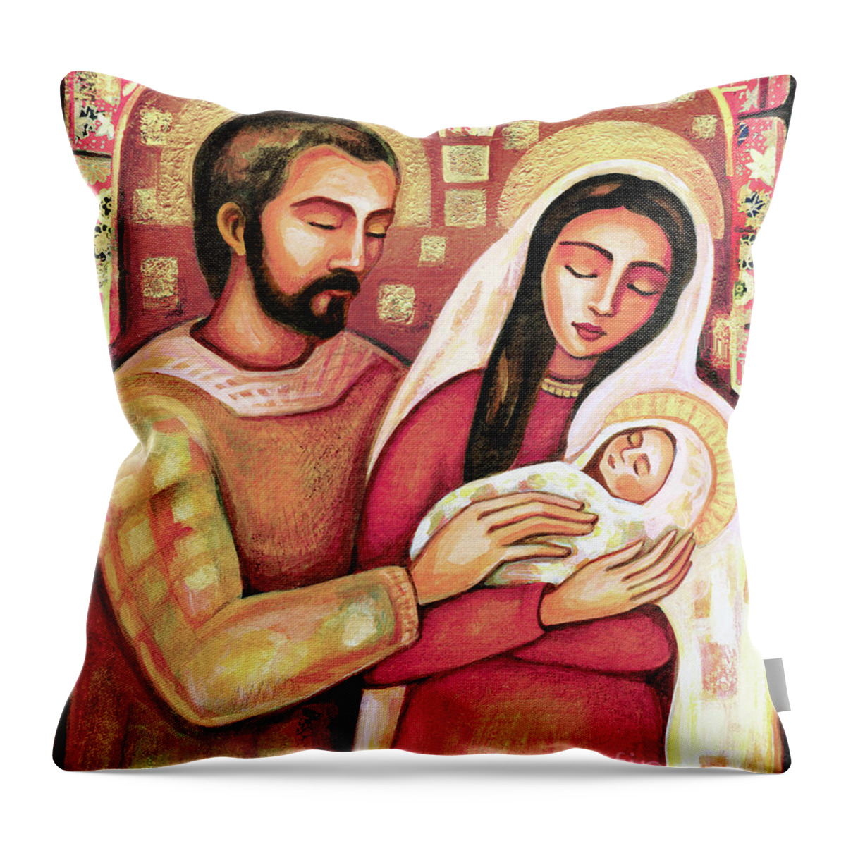 Holy Family Throw Pillow featuring the painting Holy Family by Eva Campbell