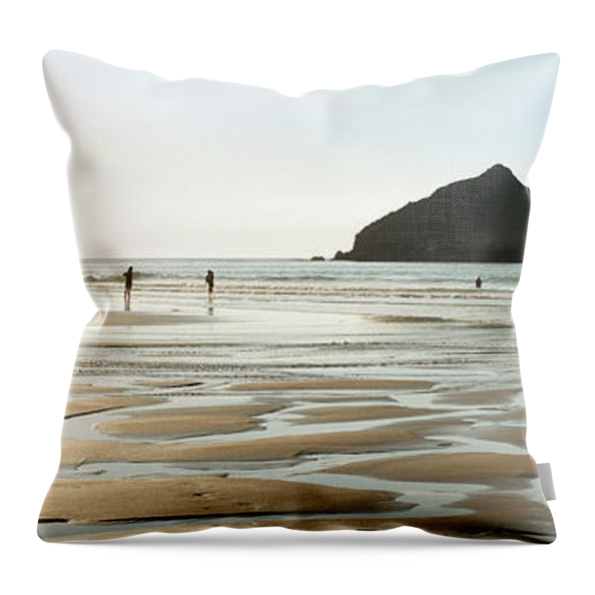 Cornwall Throw Pillow featuring the photograph Holywell Beach and Gull Rock Cornwall 2 by Sonny Ryse