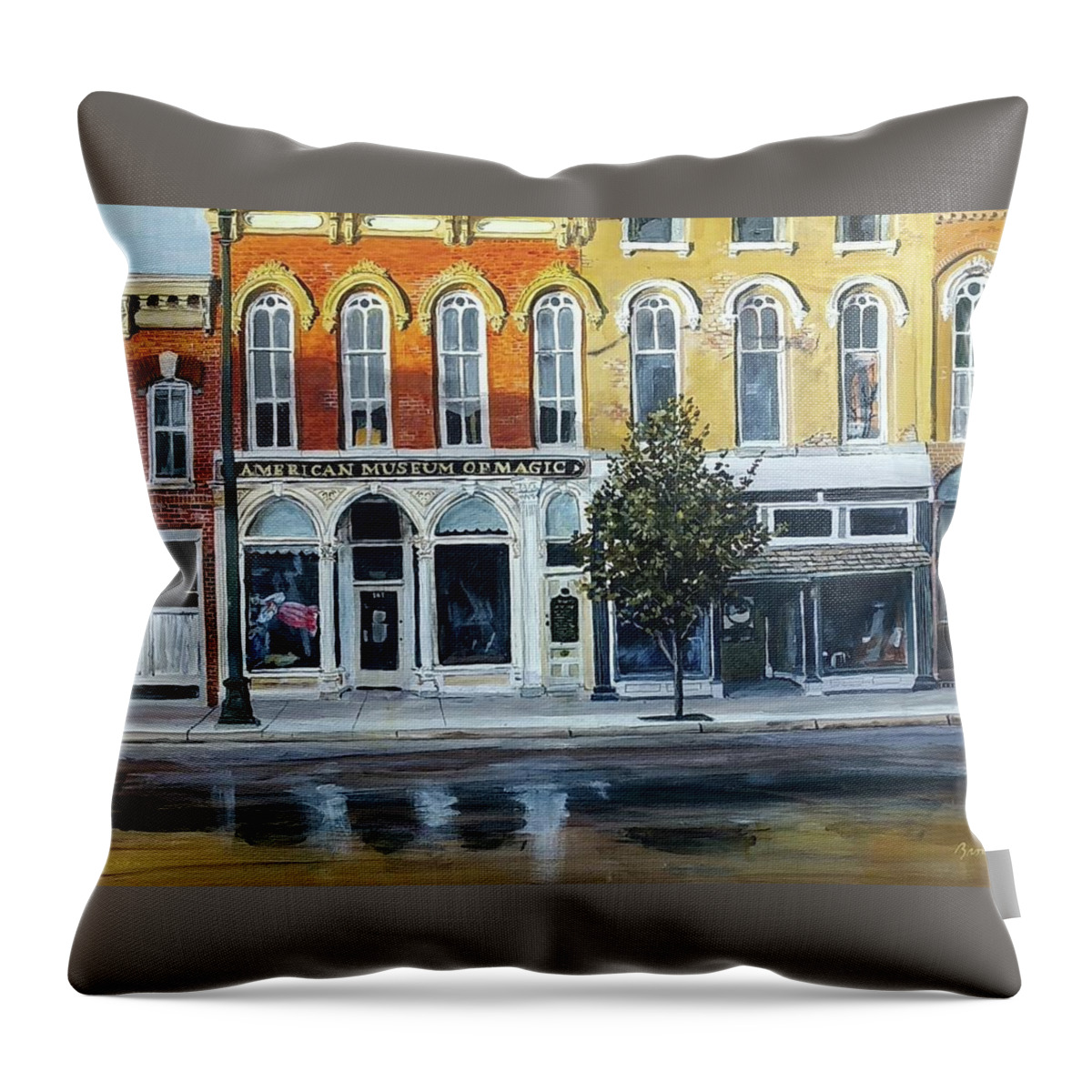 Old Downtown Throw Pillow featuring the painting Homagae To Hopper by William Brody