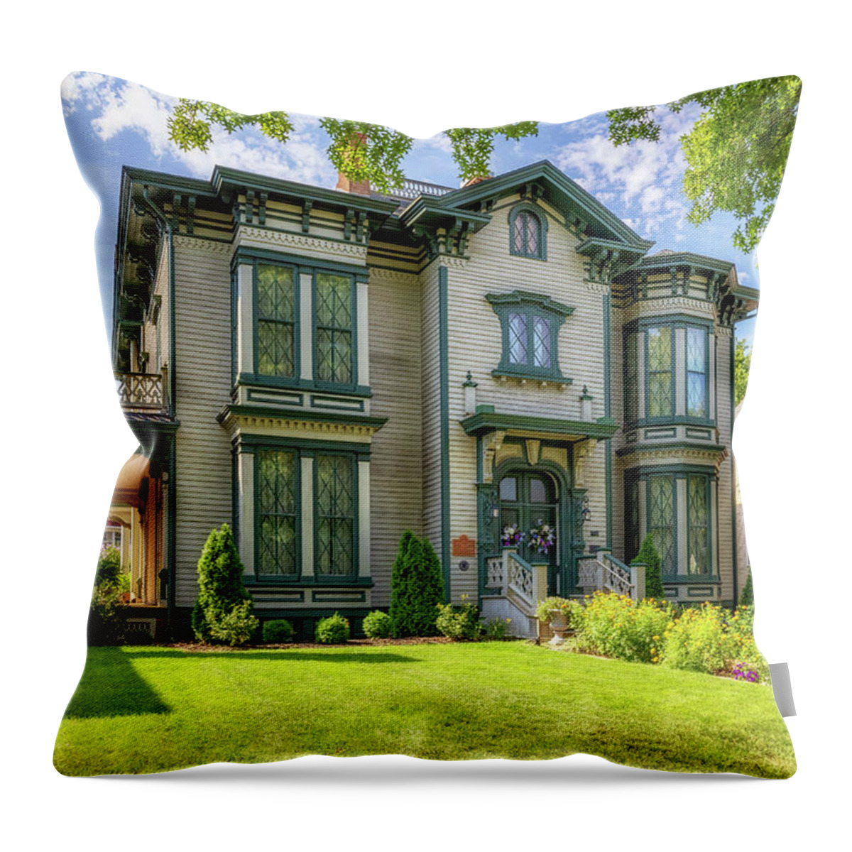 Governor Oglesby Mansion Throw Pillow featuring the photograph Home of Governor Richard Oglesby - Decatur, Illinois by Susan Rissi Tregoning