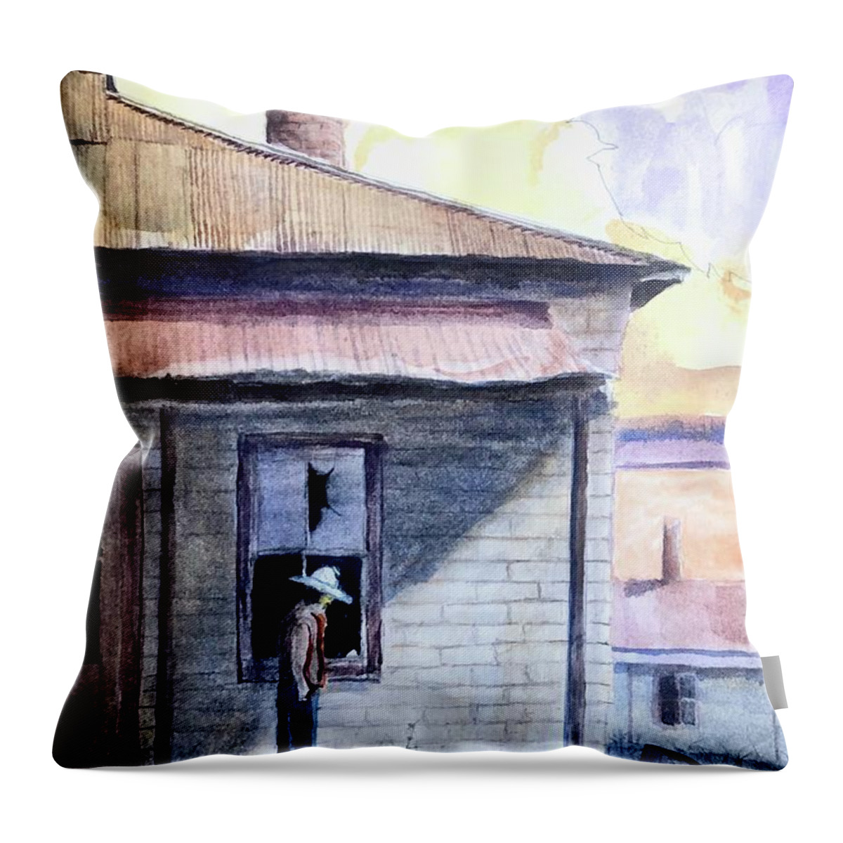 Hachita Throw Pillow featuring the painting Homeless In Hachita by John Glass