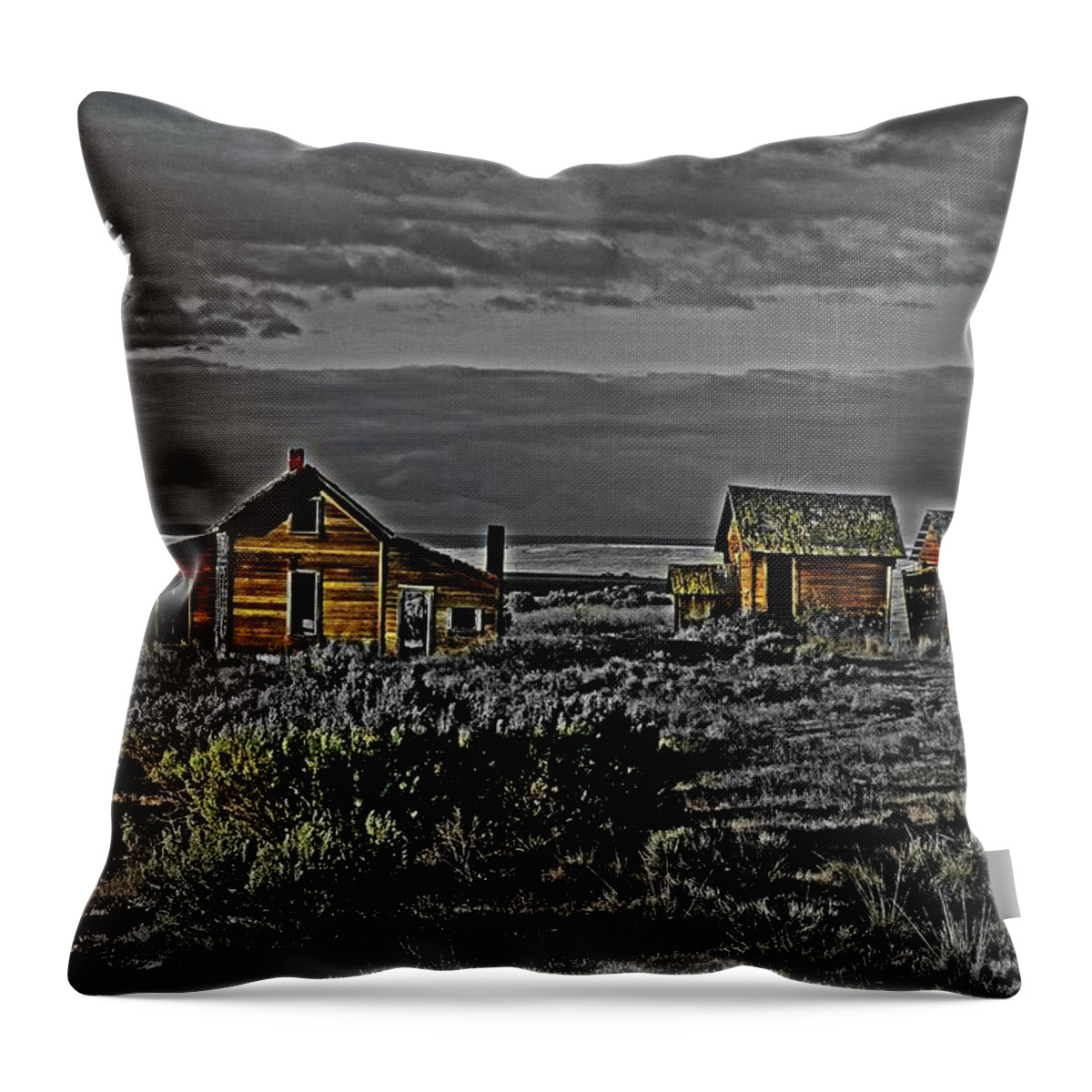  Throw Pillow featuring the digital art Homestead Along The Oregon Trail by Fred Loring