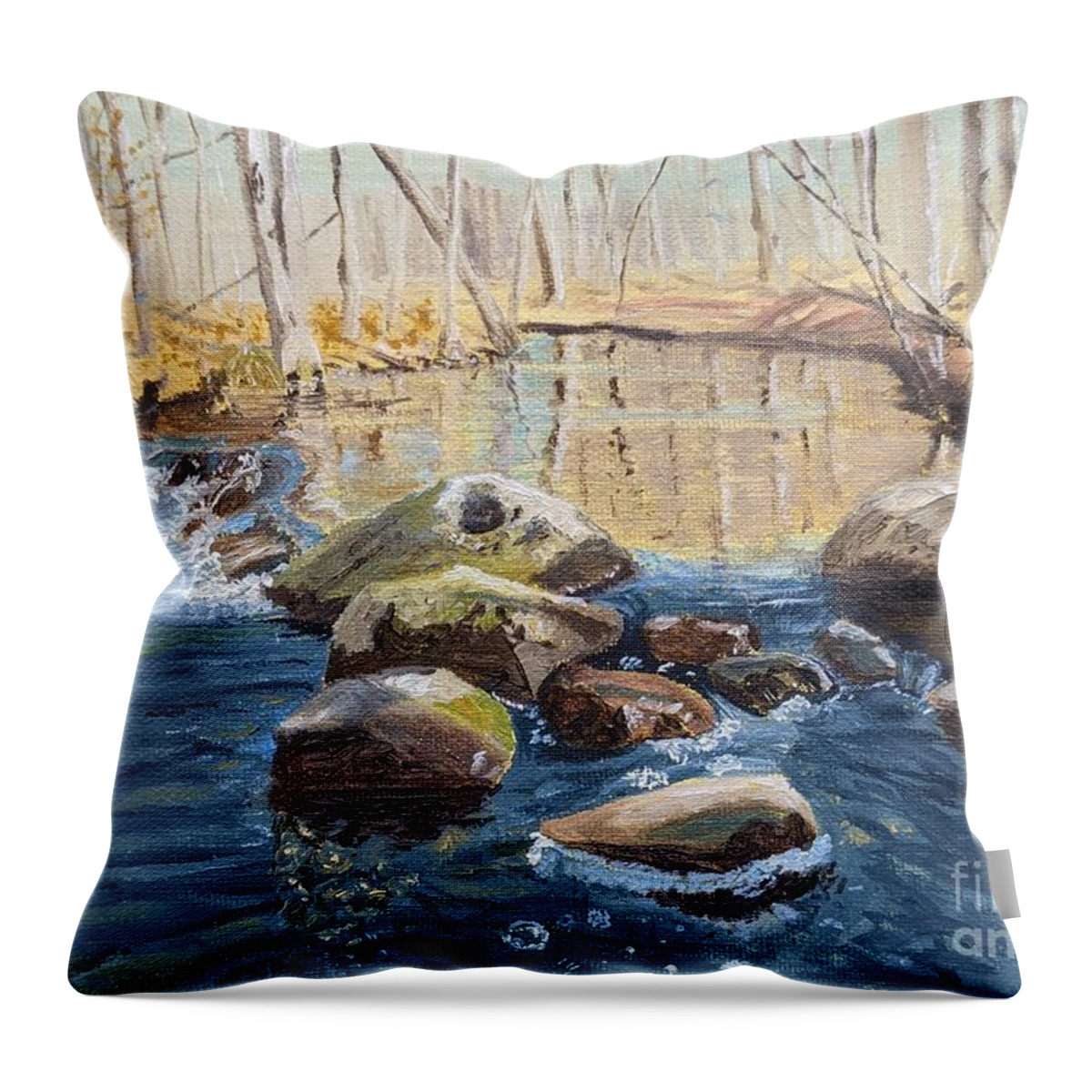 Creek Throw Pillow featuring the painting Honey Creek by Deborah Bergren