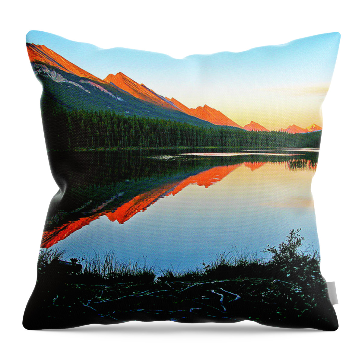 Mountains Lake Canada Rockies Throw Pillow featuring the photograph Honeymoon Lake by Neil Pankler
