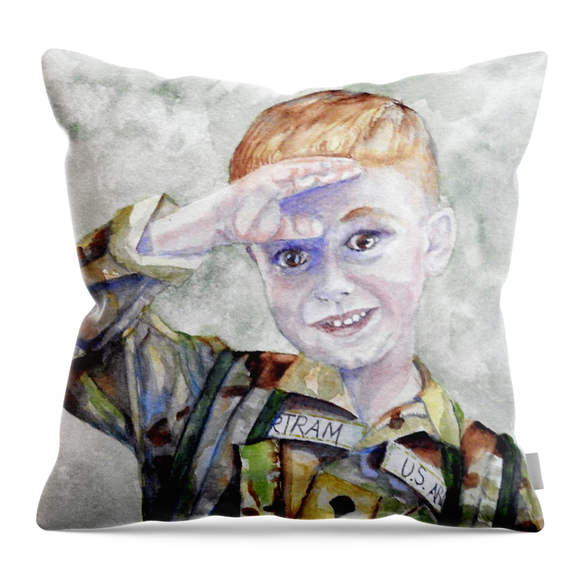 Boy Throw Pillow featuring the painting Honoring Dad by Barbara F Johnson