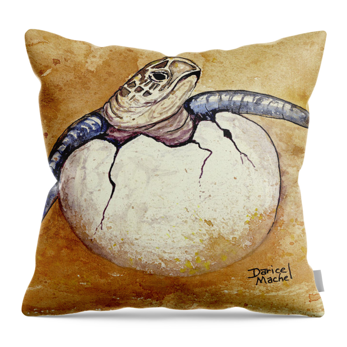 Honu Throw Pillow featuring the painting Honu Hatchling by Darice Machel McGuire
