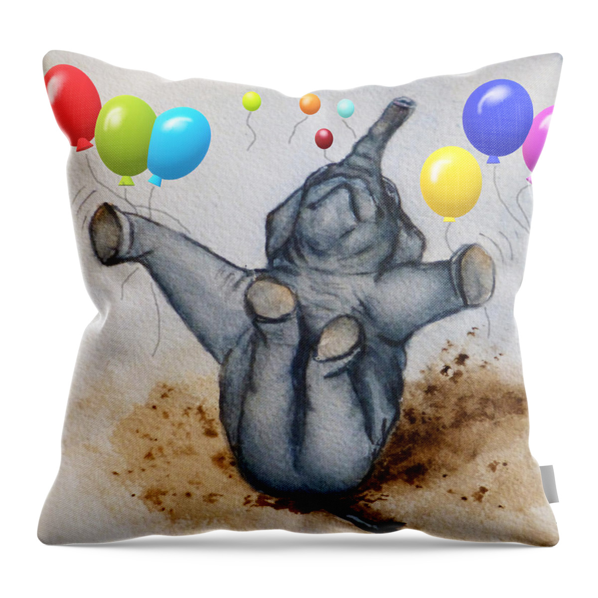 Hooray Throw Pillow featuring the painting Hooray Elephant by Kelly Mills