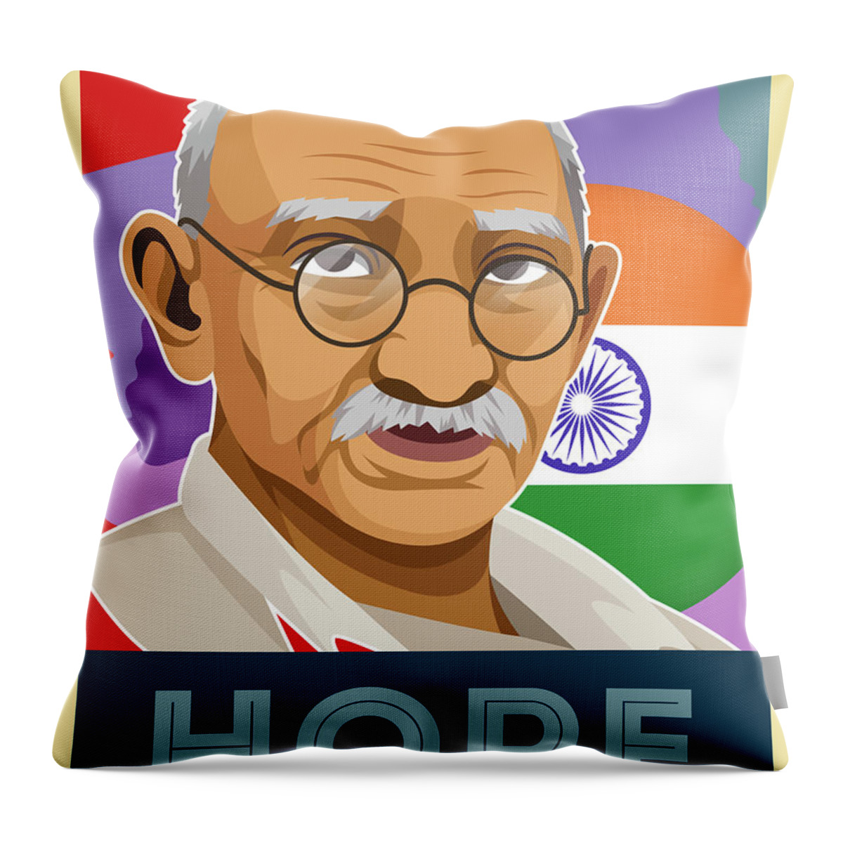 Hope Poster Mahatma Gandhi V2 Paint Throw Pillow featuring the painting Hope Poster Mahatma Gandhi v2 by Celestial Images