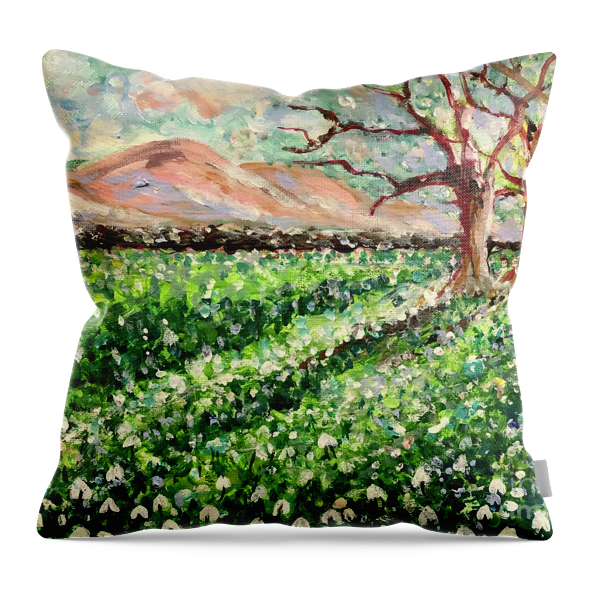 Snowdrops Throw Pillow featuring the painting Hope Springs by Jacqui Hawk