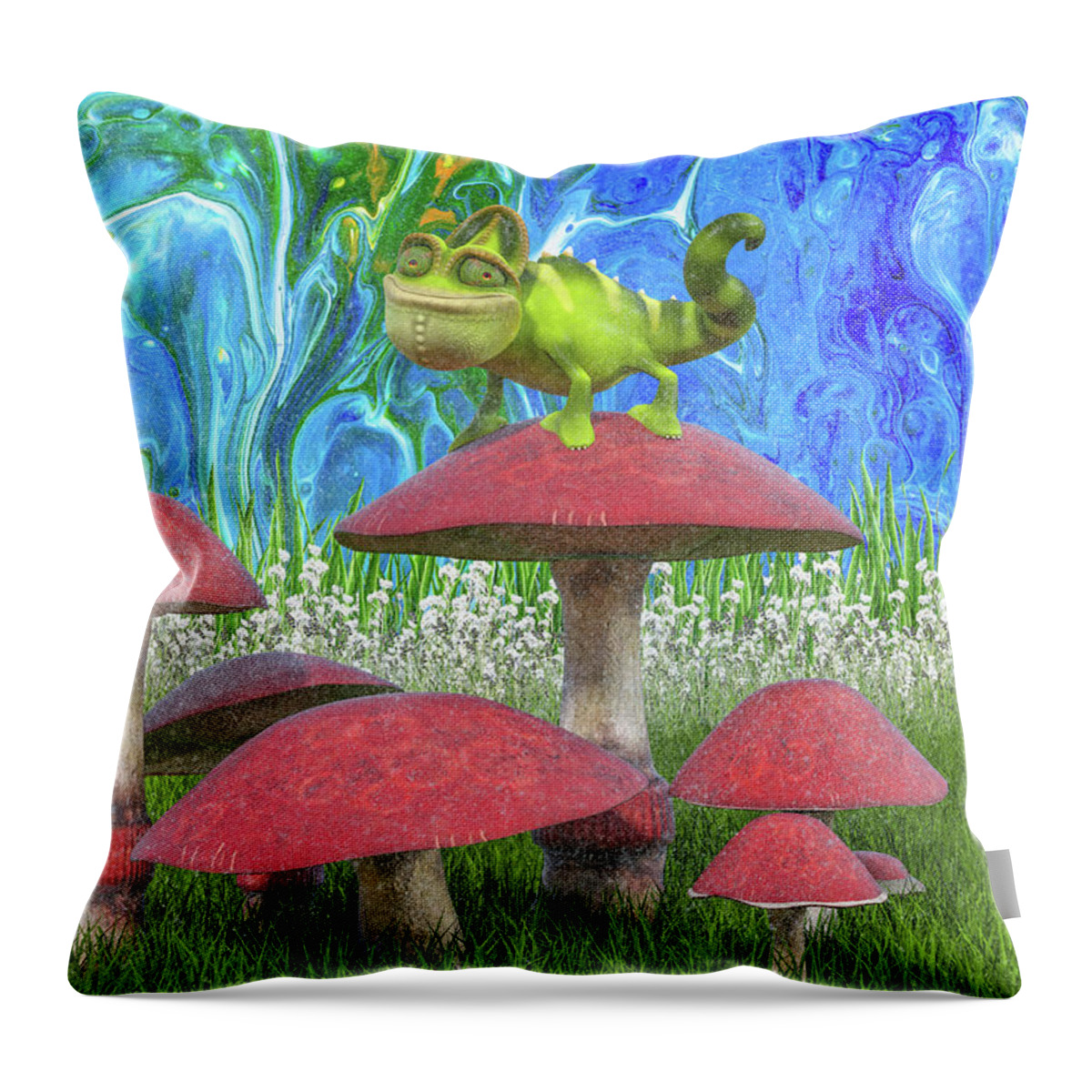 Chameleon Throw Pillow featuring the digital art Hopeful Chameleon by Betsy Knapp