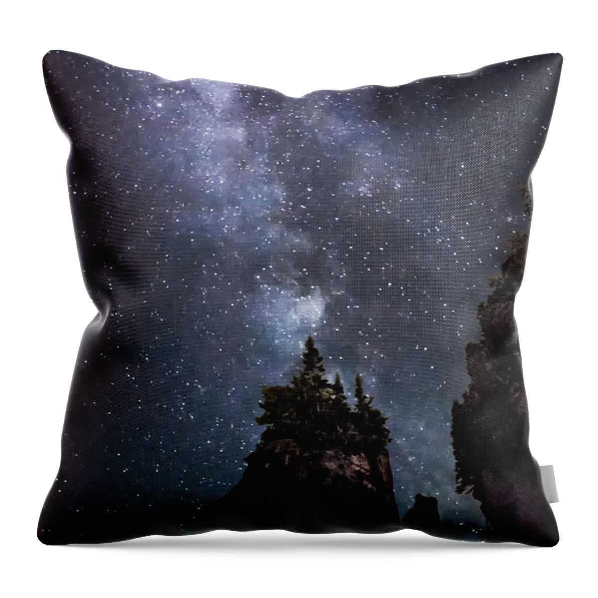 Hopewell Rocks Throw Pillow featuring the photograph Hopewell Rocks Milky Way by Linda Villers