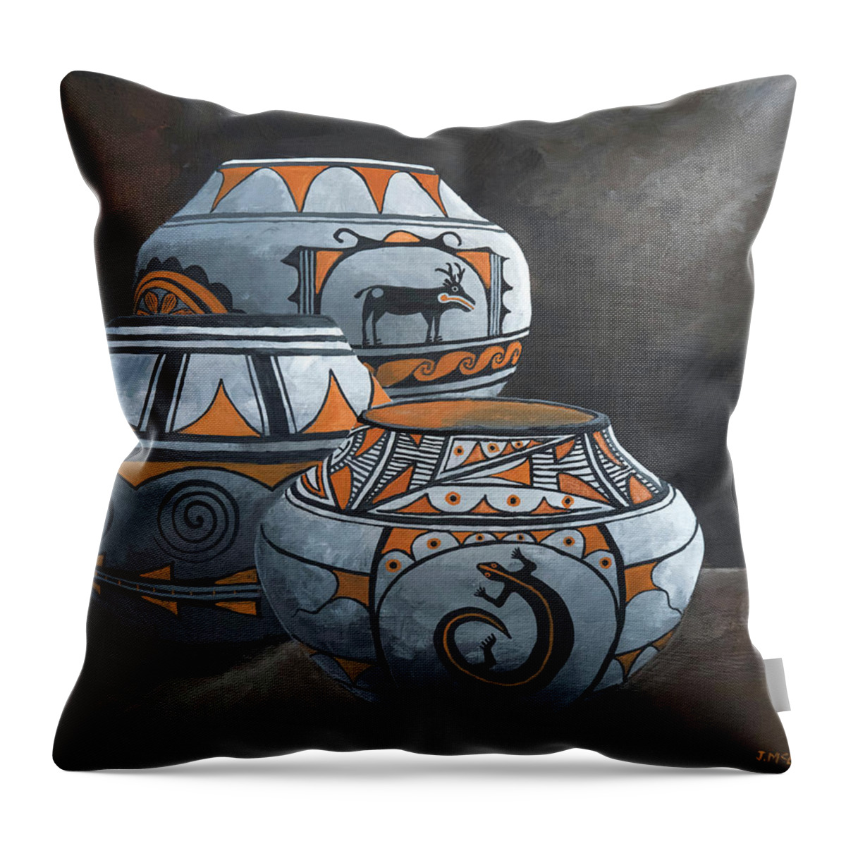 Hopi Throw Pillow featuring the painting Hopi Pots by Jerry McElroy