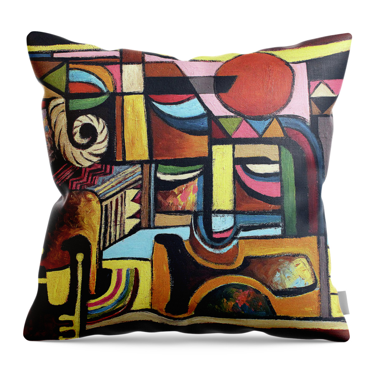 African Throw Pillow featuring the painting Horn Of Hope by Speelman Mahlangu 1958-2004
