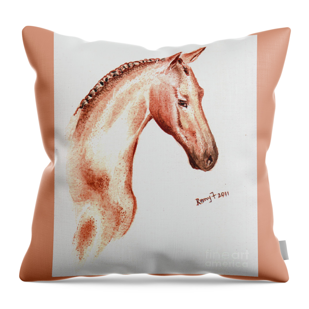 Horse Painting Throw Pillow featuring the painting Horse as smooth as bronze by Remy Francis