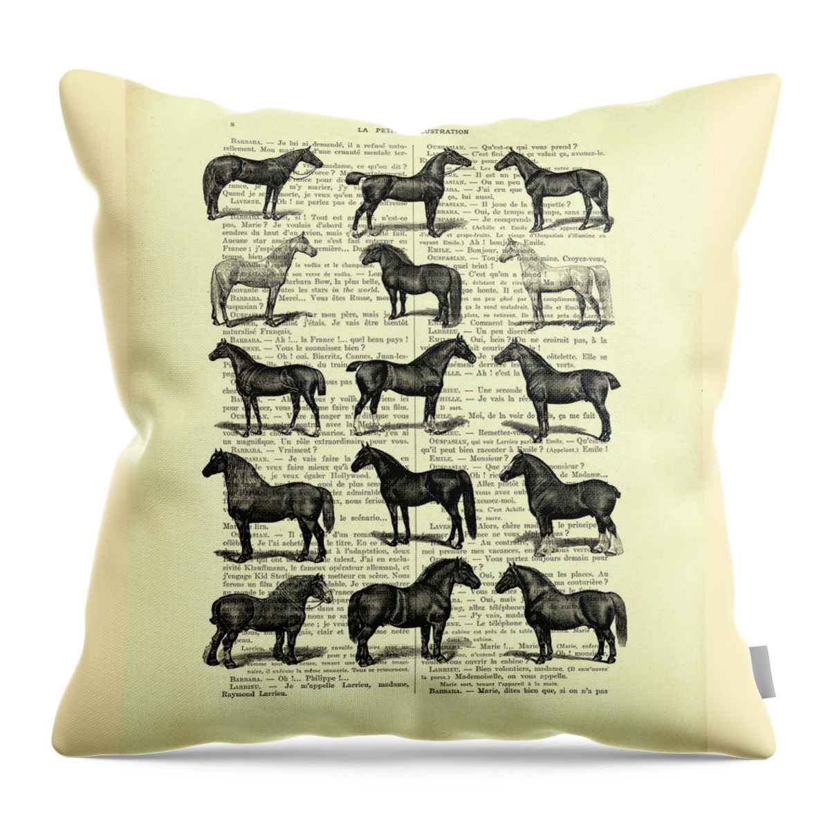 Horse Throw Pillow featuring the mixed media Horse Breeds by Madame Memento