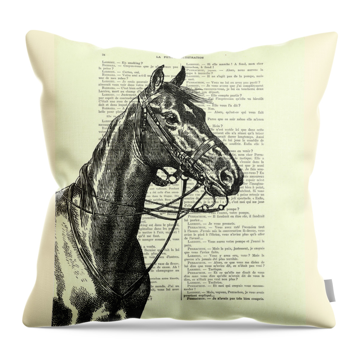 Horse Throw Pillow featuring the digital art Horse portrait in black and white by Madame Memento
