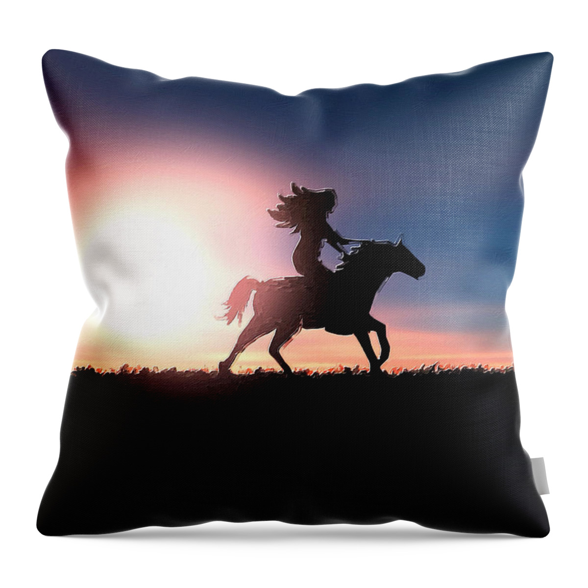 Horse Throw Pillow featuring the painting Horse Rider Sunset The West by Tony Rubino