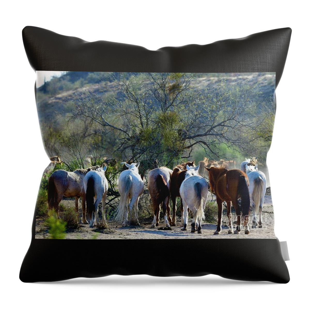 Horse Trail Tails Throw Pillow featuring the digital art Horse Trail Tails by Tammy Keyes