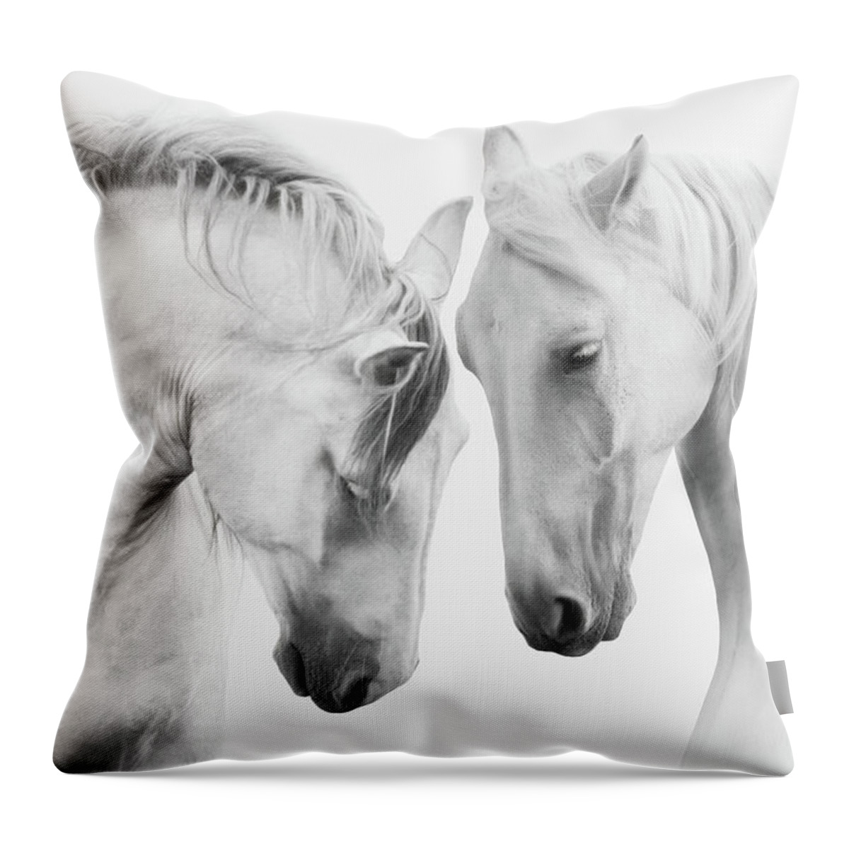 Horses Throw Pillow featuring the photograph Horses Face to Face in Black and White by Steve Ladner
