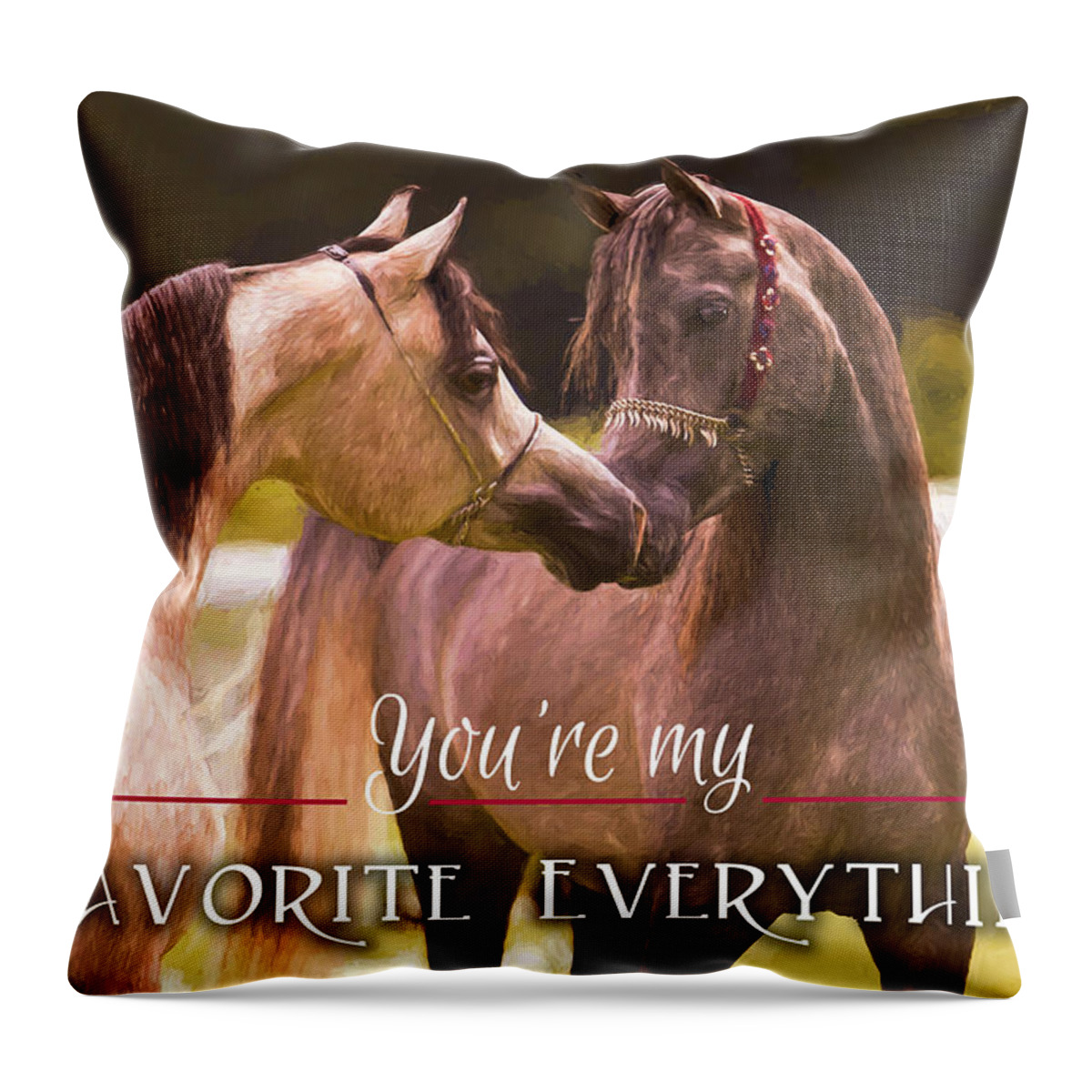Nuzzling Horses Throw Pillow featuring the digital art Horses My Everything by Steve Ladner