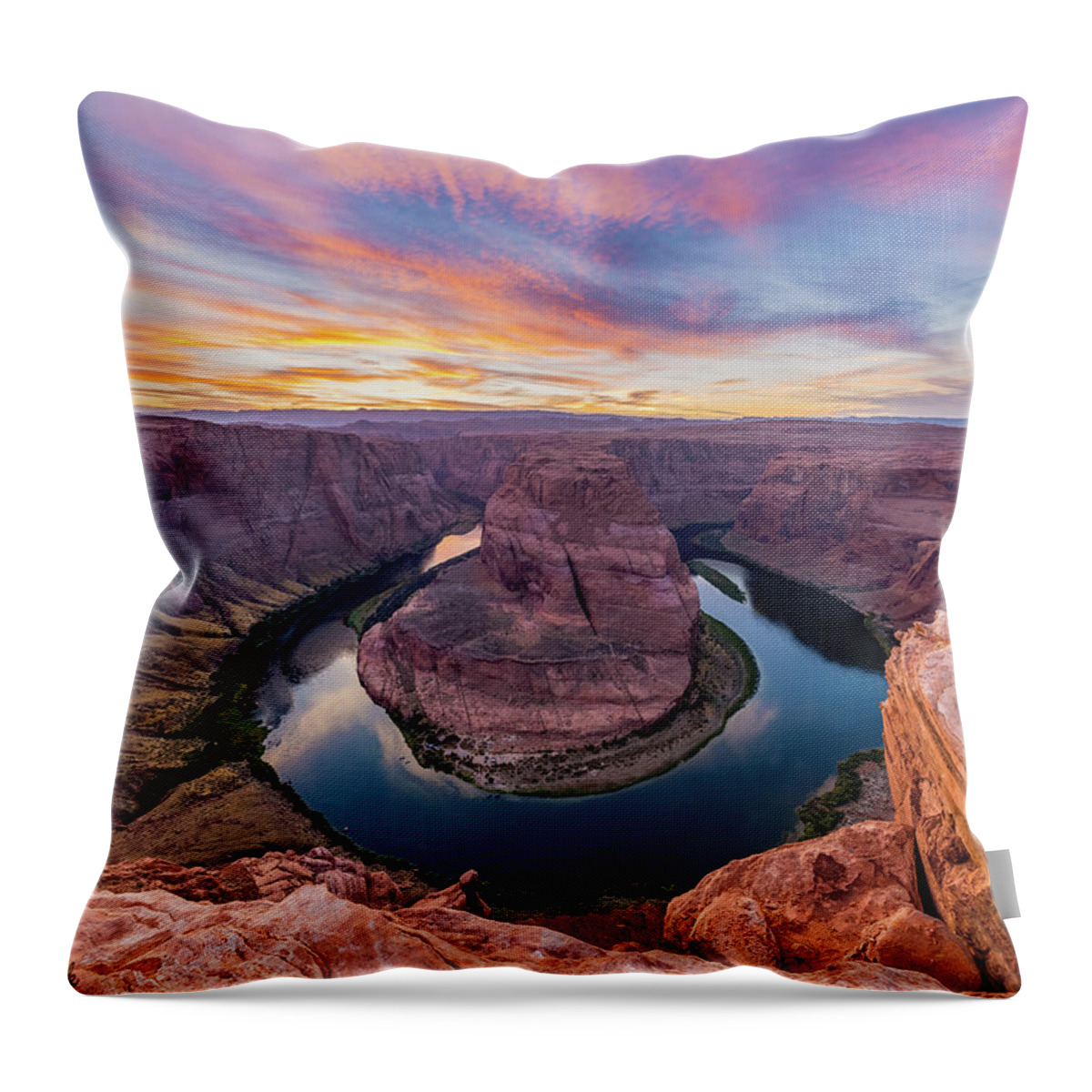 Horseshoe Bend Throw Pillow featuring the photograph Horseshoe Bend Sunset by Mike Ronnebeck