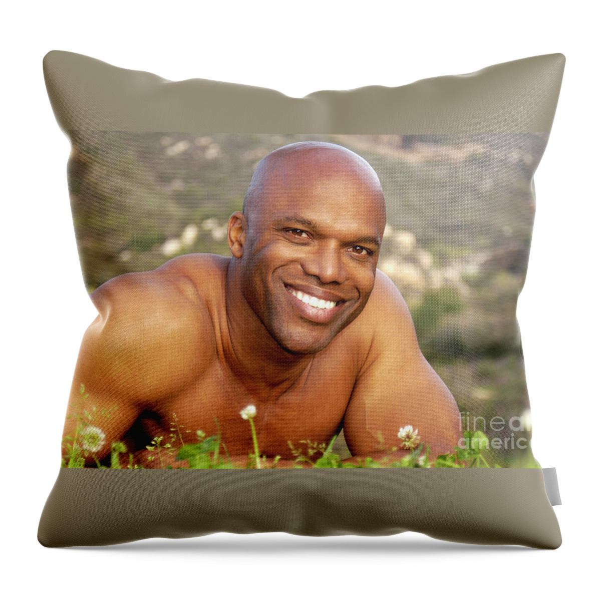 Male Throw Pillow featuring the photograph Hot looking bald black muscular man by Gunther Allen