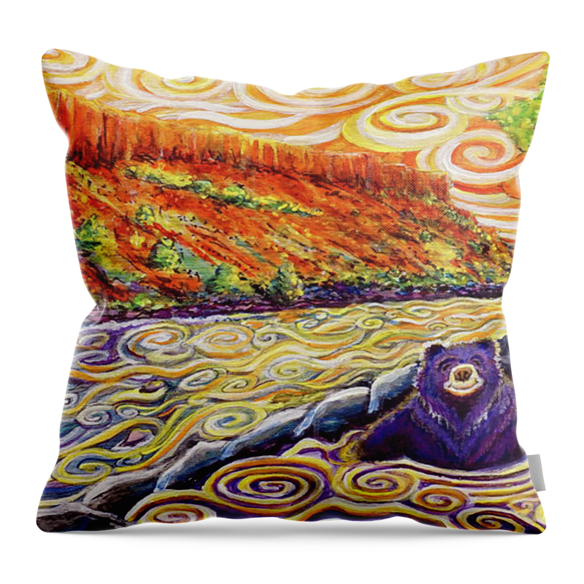 Bears Throw Pillow featuring the painting Hot Spring Bears by David Sockrider
