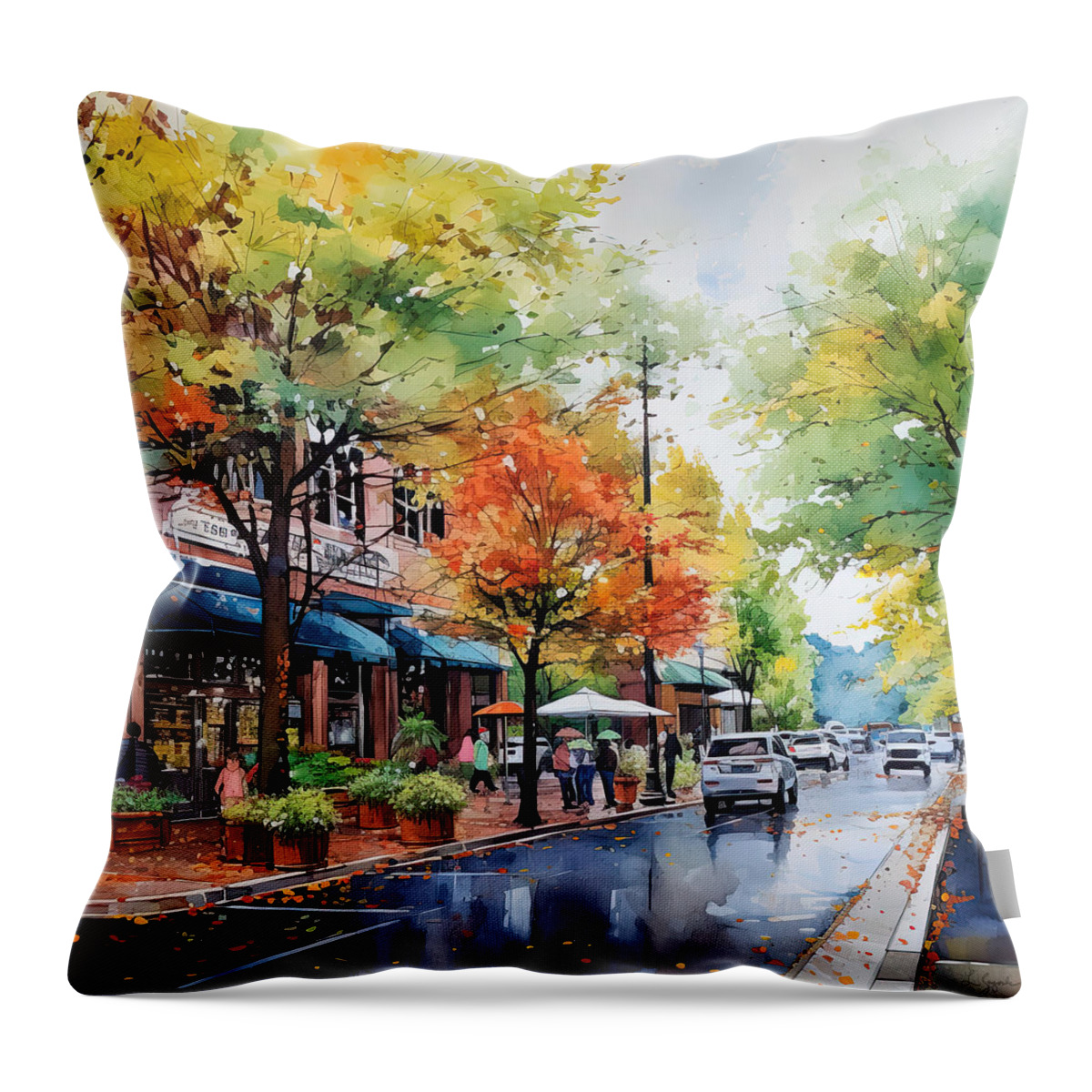 Hot Springs Arkansas Throw Pillow featuring the painting Hot Springs Scenic Downtown in Autumn by Lourry Legarde