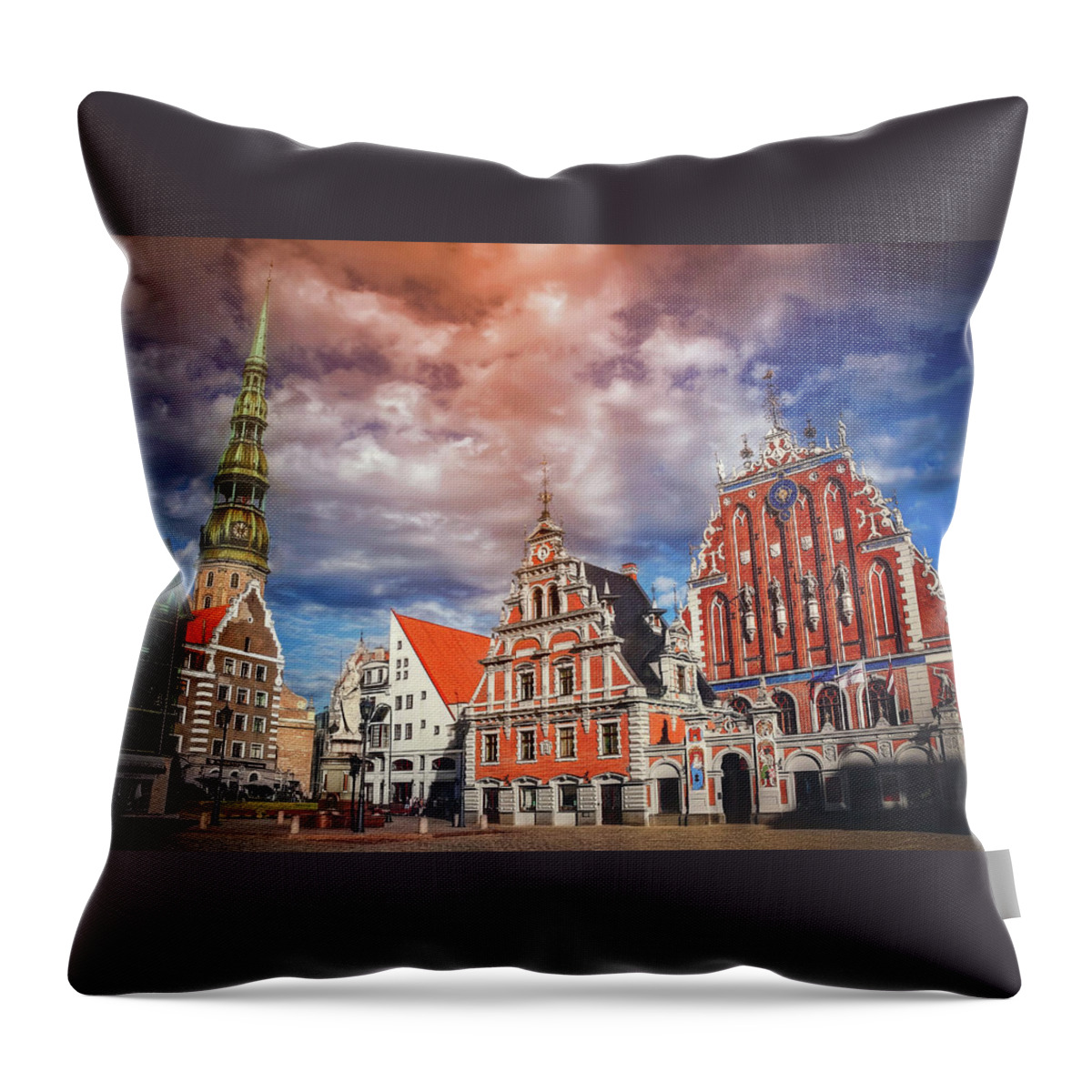 Riga Throw Pillow featuring the photograph House of The Blackheads in Riga Latvia by Carol Japp