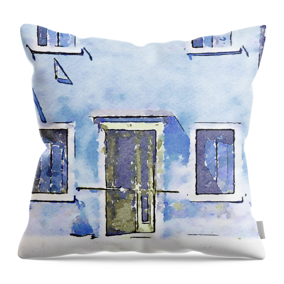 House Throw Pillow featuring the digital art House with Blue Shutters by Shelli Fitzpatrick